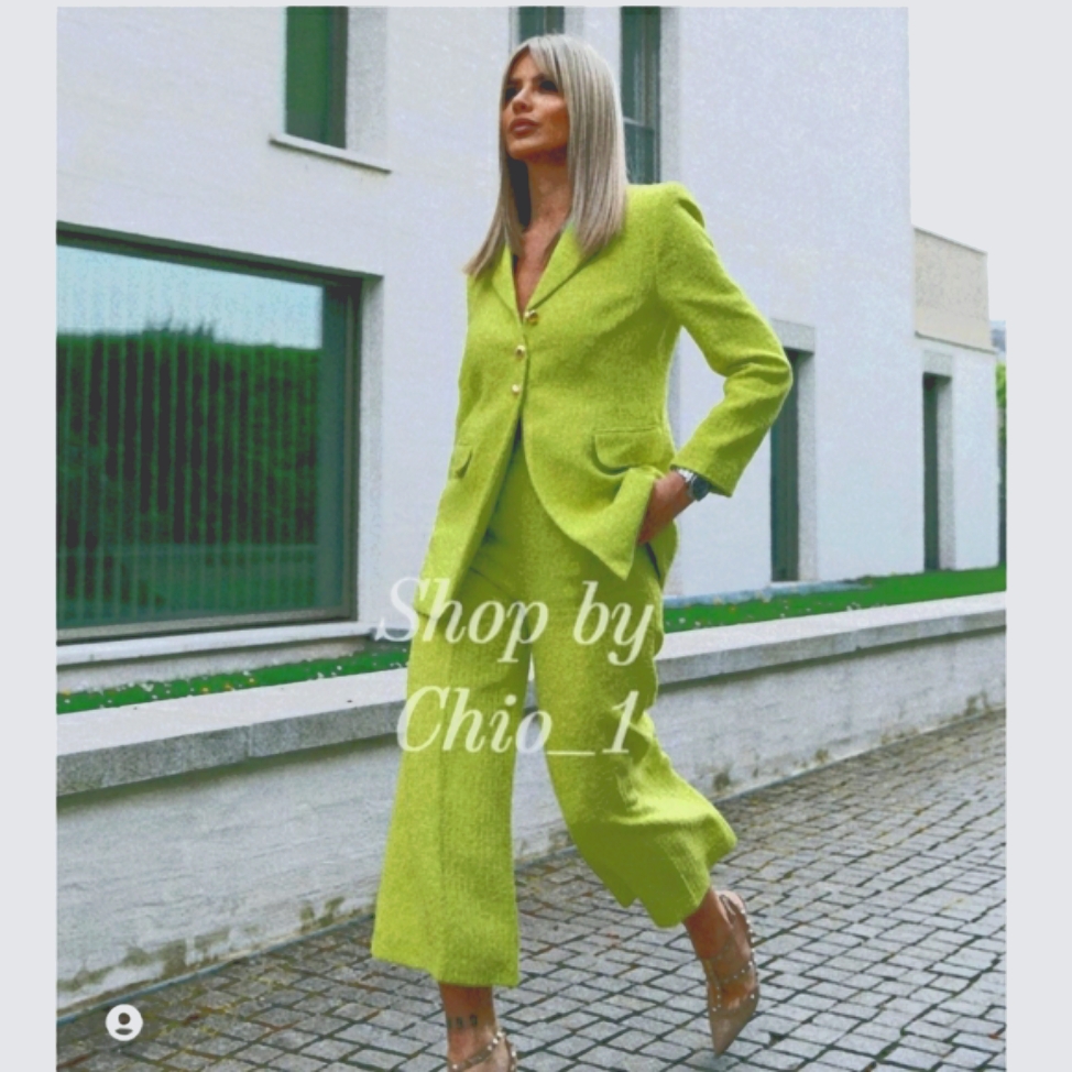 Zara Lime Green Textured Weave Buttoned Blazer Jacket Bloggers Favorite